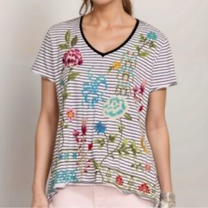 Johnny Was Sheri Everyday Stripe Tee Embroidered Floral